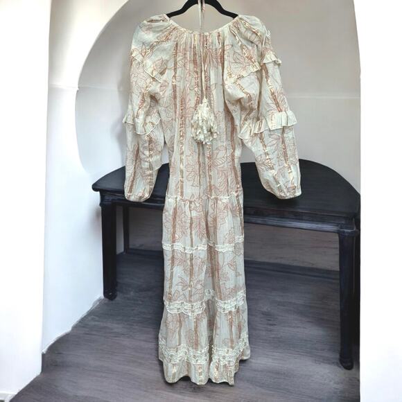 MISS JUNE PARIS Metallic Stripe Boho Maxi Rose Gold Silver Ruffle Dress O/S - Picture 3 of 7